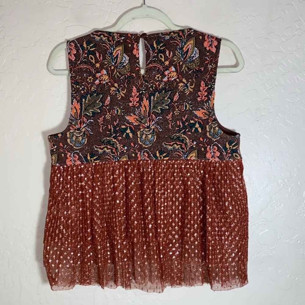 Anthropologie Eva Franco Jacquard Sleeveless Brown Floral Top - Picture 5 of 6